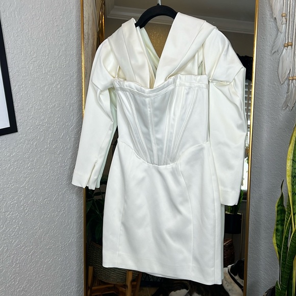 RARE House of CB ‘Arista’ Satin Corset Mini Dress Ivory - Picture 6 of 12
